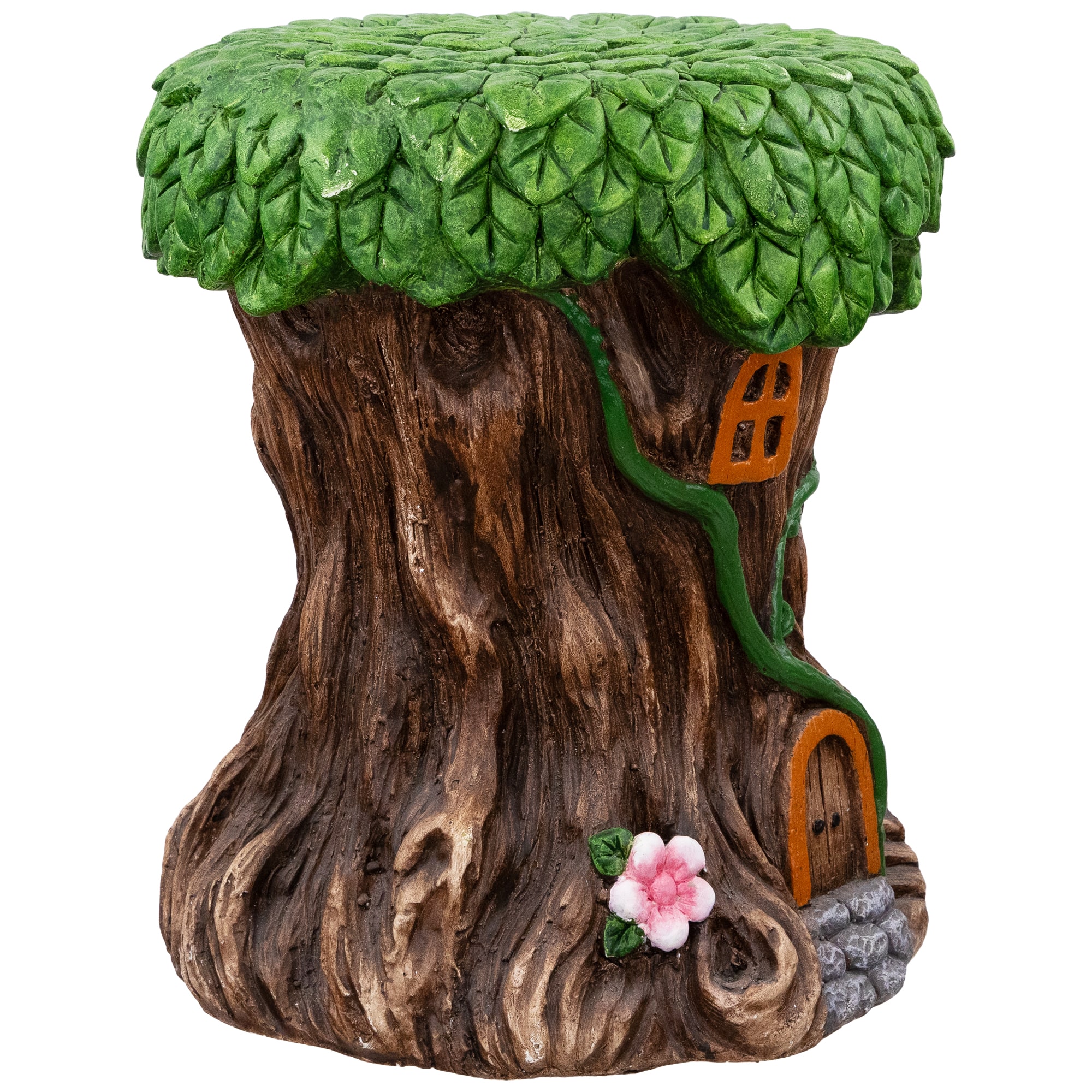 13.75" Fairy Tree Stump Outdoor Garden Plant Stand